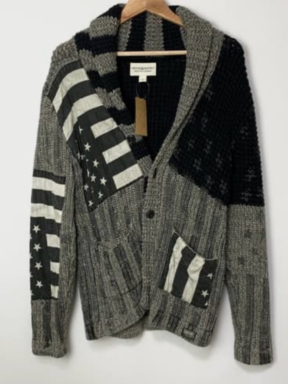 Denim & Supply Ralph Lauren Patchwork Shawl Collar Cardigan with Flag Panels
